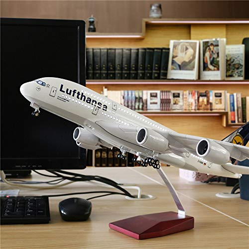 24-Hours 18” 1:160 Scale Model Airplane Model Plane Lufthansa A380 Plane Model Kits with LED Light(Touch or Sound Control) for Business Gift