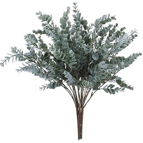 OUTLEE 3 Pack of Artificial Eucalyptus Stem Shrub Faux Eucalyptus Leaves Spray Artificial Greenery Stems Fake Silver Dollar Branches Plants for Home Wedding Decor 17.7" Tall Cover