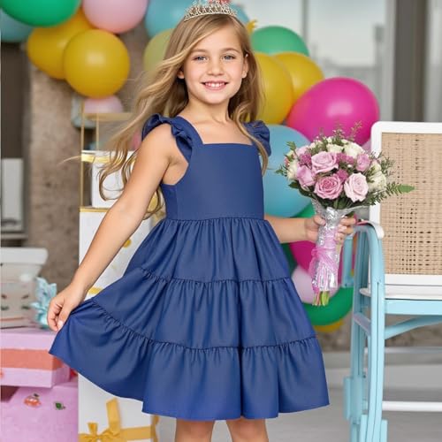 Little Bitty Toddler Summer Girls Dresses Flutter Sleeve Casual Skater Swing Wedding Guest Cocktail Party Sundress 2-7 Years3