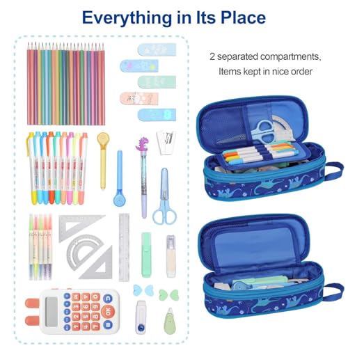 Image of Bagseri Pencil Case for Boys - Expandable Kids Pencil Case Large Capacity Pencil Pouch Organizer Cute Pencil Bag Pencil Box for School Student, Pen Case Only (Blue Space Dinosaur)