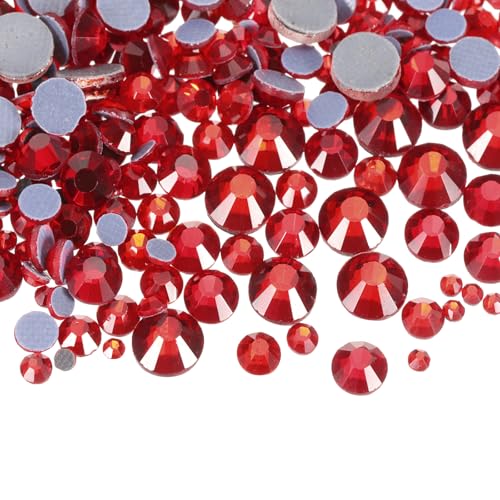 QUARKZMAN 400 Pcs Strass De Aplicación Por Calor Con Cristal De Vidrio Y Bolsa Transparente Para Uñas Kit Para Manualidades Ropa Decoración DIY 5 Tamaños (SS6-SS20 Set, Rojo)