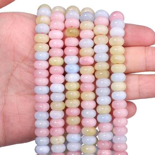 Songxi 5x8mm Natural Morganite Stone Rondelle Beads 75PCS Spacer Round Loose Abacus Beads for Jewelry Making Gemstone for Bracelet Necklace Earrings Arts and Crafts