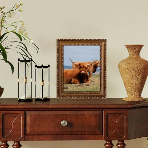 Image of Wood 8x10 Picture Frame with Mat Antique Vintage Picture Frames | Real Glass, Matted 5x7 or 8 x 10 Photos, Easy Photo Changes, Tabletop or Wall Hanging