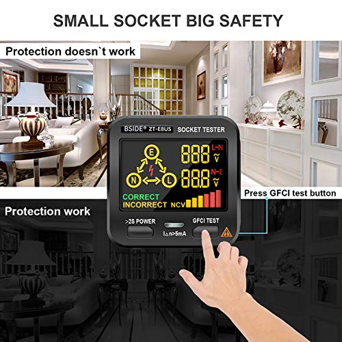 Image of BSIDE EBTN LCD Outlet Tester 3 Results Display, Integrated Voltage Detector, GFCI Receptacle Socket Tester Circuit Analyzer US Wall Plug Leakage Tester Electricity Line Fault Checker