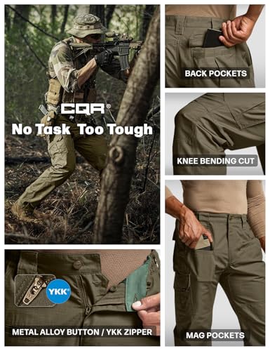 Image of CQR Men's Tactical Pants, Water Resistant Ripstop Cargo Pants, Lightweight EDC Work Hiking Pants, Outdoor Apparel