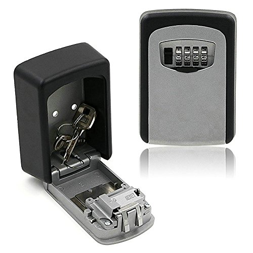 Waterproof Key Storage Lock Box, 4-Digit Combination Sturdy Wall Mounted Password Box, 5 Key Capacity
