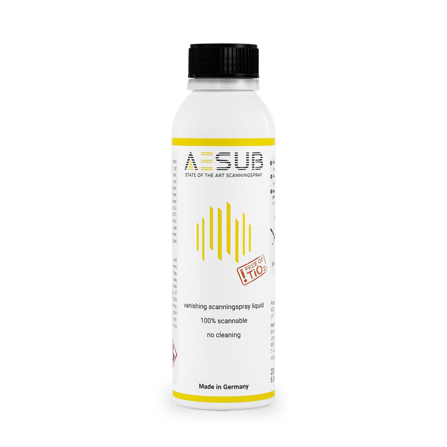 AESUB Yellow 200 ml – Liquido di scansione autovolatilizzante per sistemi aerografo, rivestimento ultra sottile <1 µm, privo di pigmenti e residui, ideale per scansioni 3D ad alta precisione in