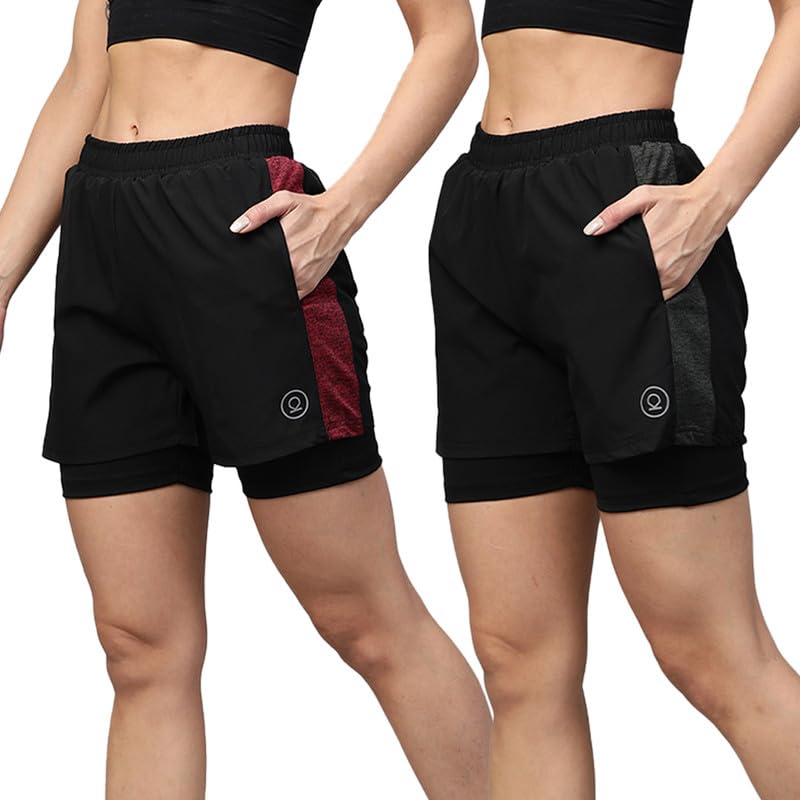 Image of CHKOKKO Double Layered Sports Combo Gym Workout Running Shorts for Women
