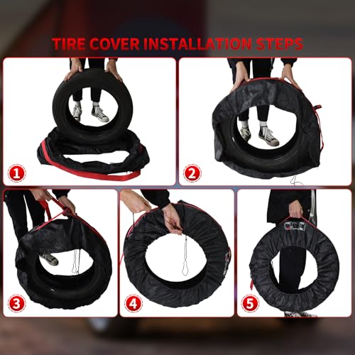Image of Spare Tire Cover, Car Tire Cover, Seasonal Tire Totes, Portable Wheel Bags | Winter Tire Cover, Set of 4 Storage Tote Bags with Handle Fit for 13 inch to 18 inch Tyres (Diameter 66cm)-Black