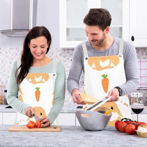 Lot de 2 tabliers de cuisine avec 4 broches motif lapin multicolore