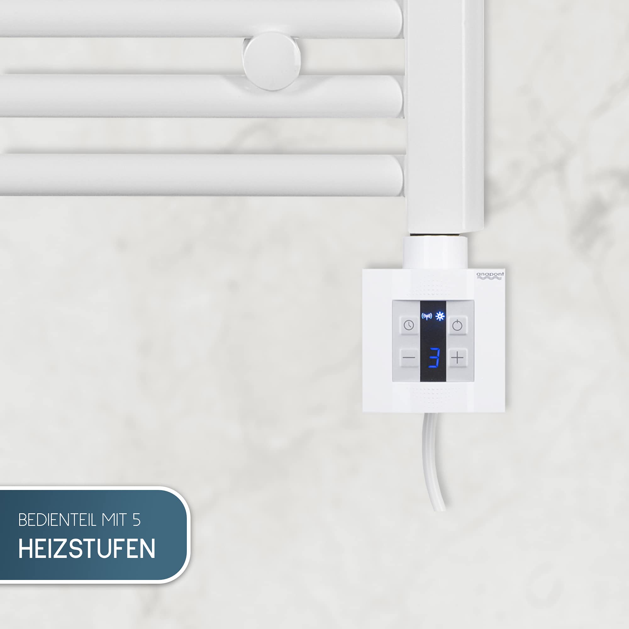 anapont elektrischer Badheizkörper 1475x600 weiß gerade Timer-Funktion Made in Germany