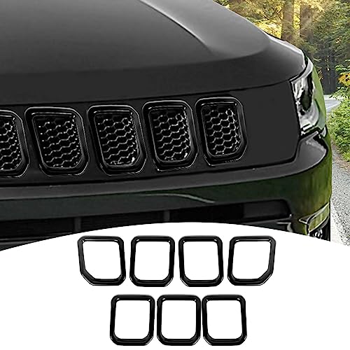 Image of for Compass Front Grille Insert Cover Trim Frame Compatible with Jeep Compass 2021 2022 2023 Black Exterior Accessories 7pcs