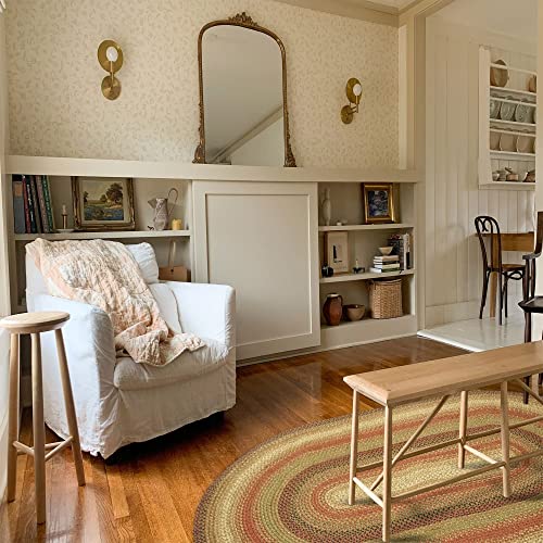 Homespice Gingerbread Jute Braided Rug 27X45In Oval Brown-Red-Black Natural Jute Rug. Uses- Indoor Entryway Rug, Kitchen Rug, Bedroom Doorway Reversible, Rustic, Country, Primitive, Farmhouse Decor #TOP1