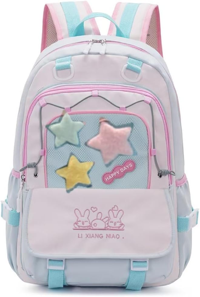 Kawaii Star Y2K Backpack for Girls Teen Women High School Student Daypack for Travel Casual Bookbag (Blue)