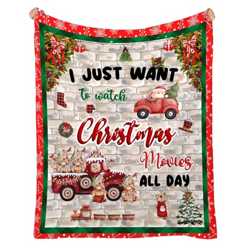 I Just Want to Watch Christmas Movies All Day Blanket, 40"x30"Snowman Plush Gingerbread Truck Throw Blanket for Baby Crib, Xmas Santa Snowflake Tree Flannel Swaddle Blankets for Nursery Newborn Infant