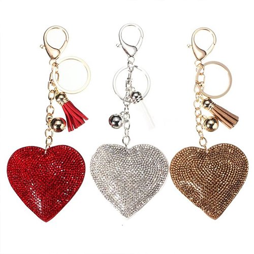 CFPacrobaticS Romántico Deslumbrante Rhinestone Amor Corazón Encanto Llavero Cierre, Bolso Llavero Bolso Colgante Llavero, Artesanía Decoración del Coche Gris
