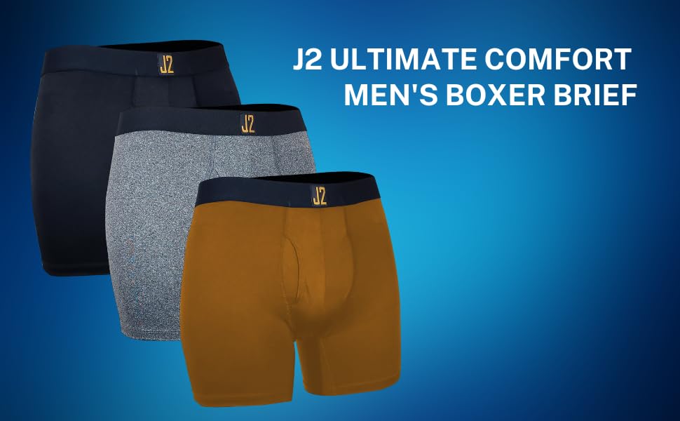 J2 Ultimate Comfort Men's Boxer Briefs - Cool Dri Moisture Wicking, Flexible Waistband, 3-Pack (Black, Gray, GoldBrown)2