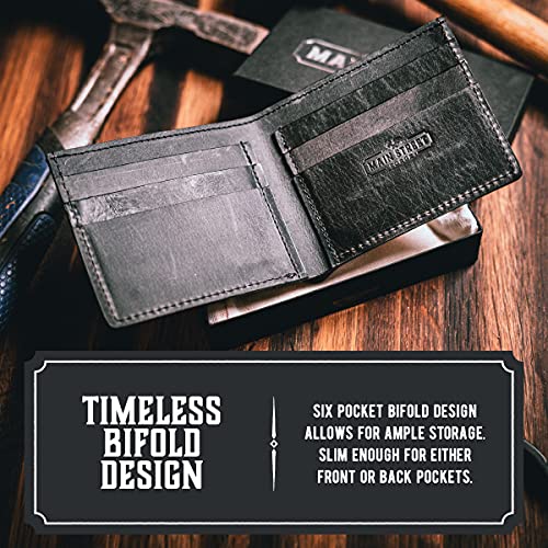 Main Street Forge Bifold Leather Wallet For Men | Made in USA | Mens Bifold Wallets | American Made | Tobacco Snakebite Brown2