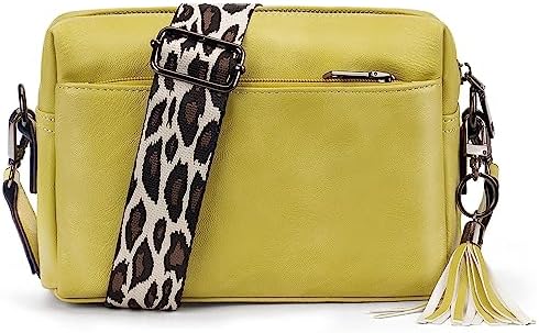 JANZORE Women CrossBody Bag Camera Handbag Shoulder Bag Small Multipurpose Vegan Leather Casual Fashion Cross body Bag Three Compartment Strap Wide Satchel with Tassel key Ring Gift Boxes