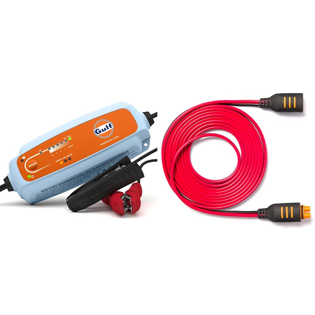 CTEK 40-350 Gulf Time To Go Battery Charger, Orange &amp; 56-304 Connect 2.5M Extension extend the range of your charger