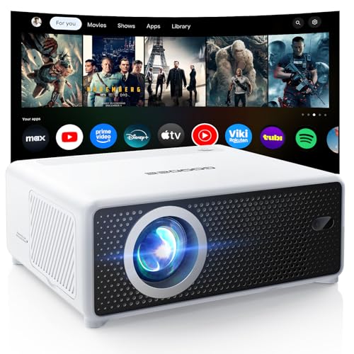 GOODEE Mini Smart Projector with WiFi and Bluetooth - Compatible with Netflix/YouTube/PrimeVideo, Electric Focus & Keystone, Short Throw Portable Video Projector Full HD for Indoor/Outdoor/Camping