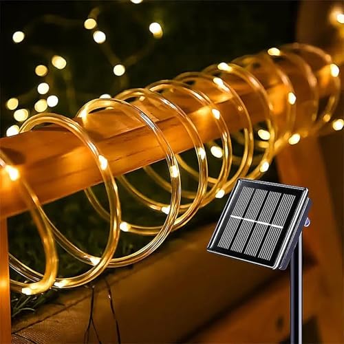 GIGAWATTS GW-502-100 12m Solar Strip Lights 100 LED | 8 Modes Rope Lamp with 800mAh Battery & 2V Panel, BIS Approved, Waterproof Solar Strip Light Outdoor for Garden & Balcony (Pack of 1, Warm White)