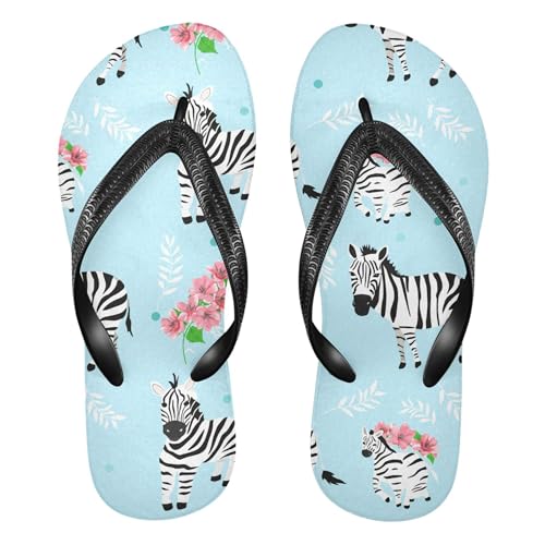 Burbuja Playful Zebras Flip Flops for Women Men, Soft Thong Sandals Rubber Slippers for Pool Beach Essentials