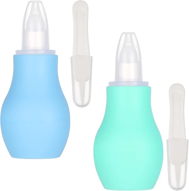 AKlamater 2 Pcs Baby Nasal Aspirator, Nasal Aspirator Newborn, Baby Nose Sucker Baby Nose Cleaner Baby Nasal Cleaner Mucus Removal for Newborns(Green+Blue)