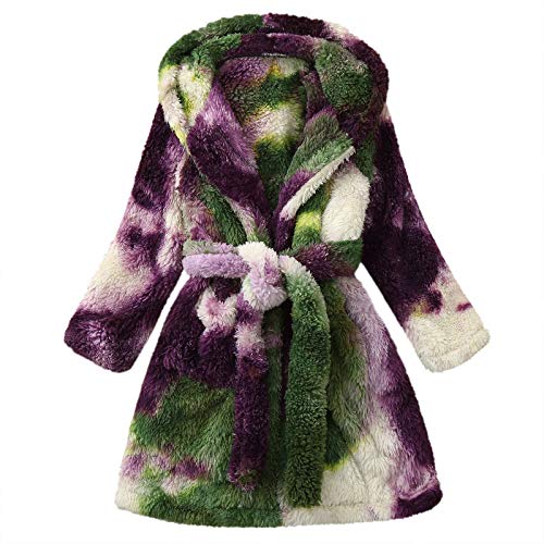 Baby Girls Boys Bathrobe, Kids Baby Boys Girls Hooded Thick Warm Flannel Fleece Bathrobe Pajamas Sleepwear 1-6 Years Purple