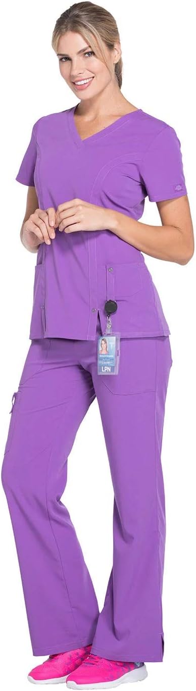 Dickies Xtreme Stretch Women Scrubs Top V-Neck 82851 X-Small Hot Pink