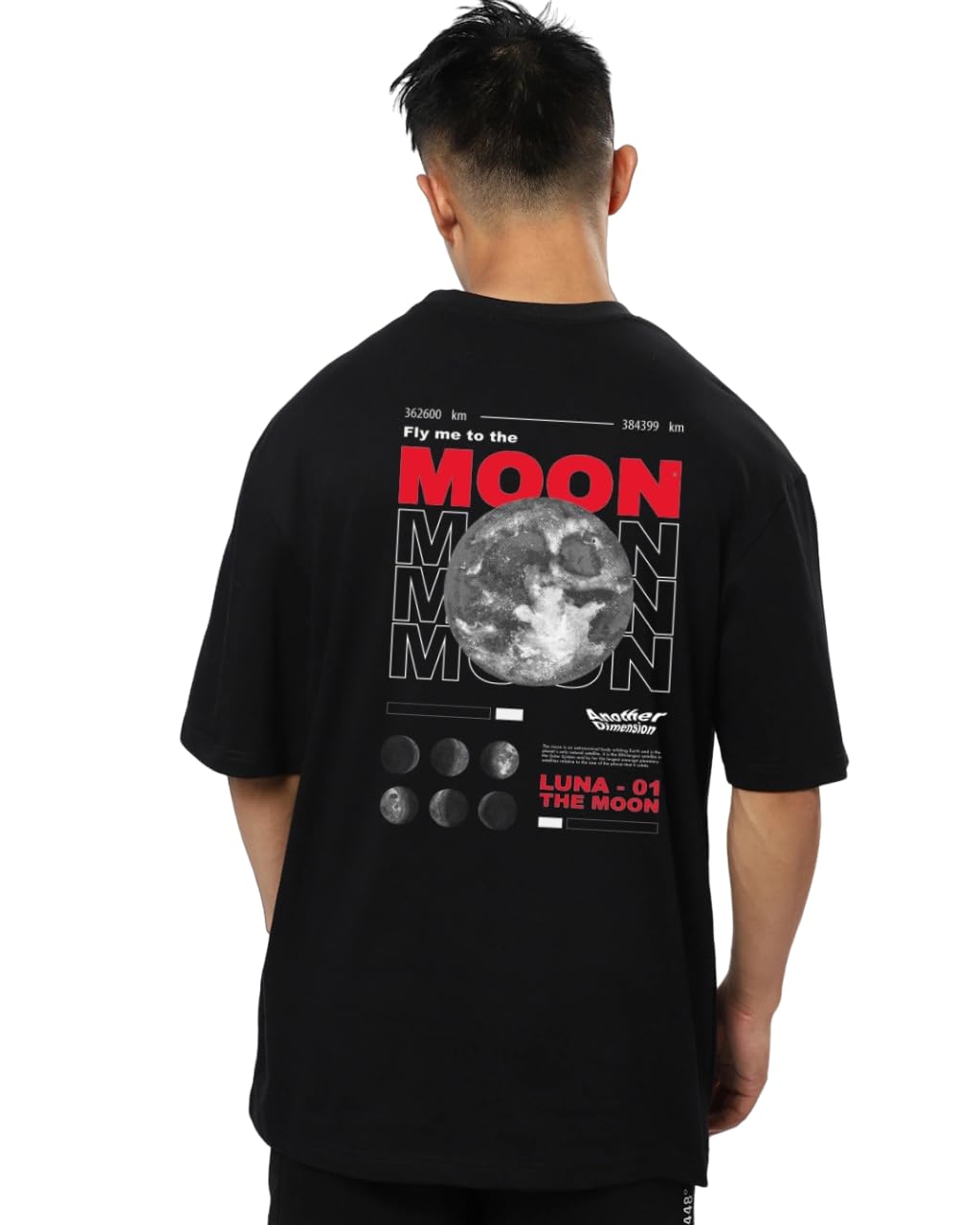 Preeo NASA Moon Printed Cotton Oversized Tshirt for Men | Oversized Tshirts Loose fit, Off Shoulder Half Sleeves Cotton T-Shirt | Relaxed Fit T-Shirt
