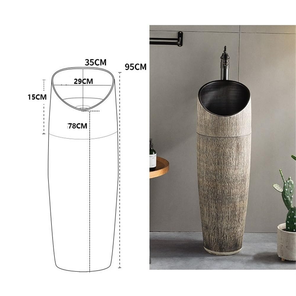 Lavabo integrado del balcón fregadero de la columna cerámica con el grifo y desagüe Baño