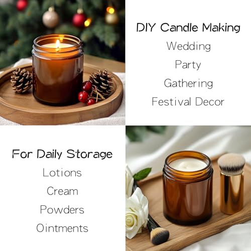 KEYWING 8 oz Candle Jars with Lids, 30 Pack Amber Glass Jars with Black Metal Lids, Round Candle Containers, Empty Jar for Making Candles, Powder, Liquid, Cream3