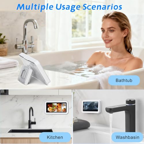 Image of Shower Phone Holder Waterproof, Multi-Angle Adjustable Wall Mounted Phone Holder for Bathroom Bathtub Kitchen Mirror, Compatible with All 4-7 inch Smartphones