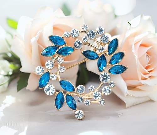Image of Gyn&Joy Clear Crystal Rhinestone Floral Wreath Pin Brooch BZ005