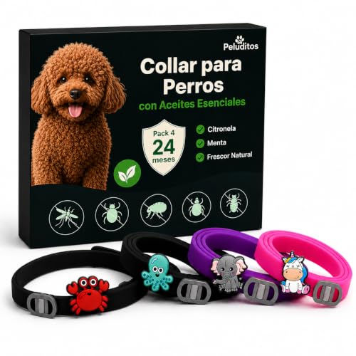 Peluditos Pack 4 Collar antiparasitario Perros con Aceites Esenciales.