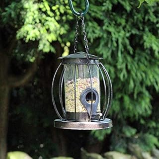 Garden Mile® Bird Feed Seed Hanging Nut Seeds Bird Feeder Suet Cake Fat Balls Outdoor Garden Patio Perfect For Garden Wild Birds Wildlife Food (Small Hammertone Lantern Seed Feeder)