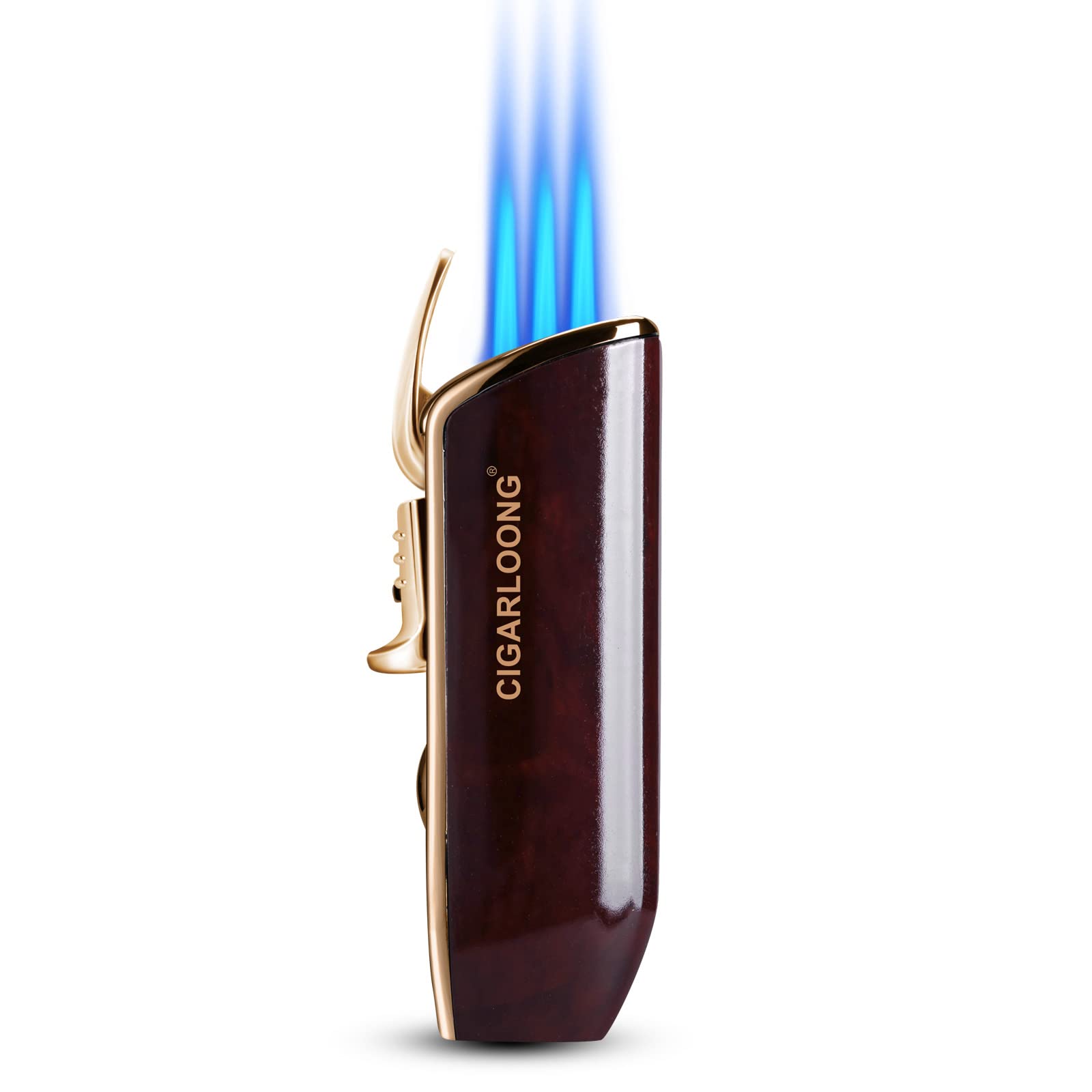 CIGARLOONG Cigar Lighter with Cigar Punch3 Jet Torch Flame Refillable Windproof Alloy Lighter Gift Box,Without Gas(Color:Cherry)