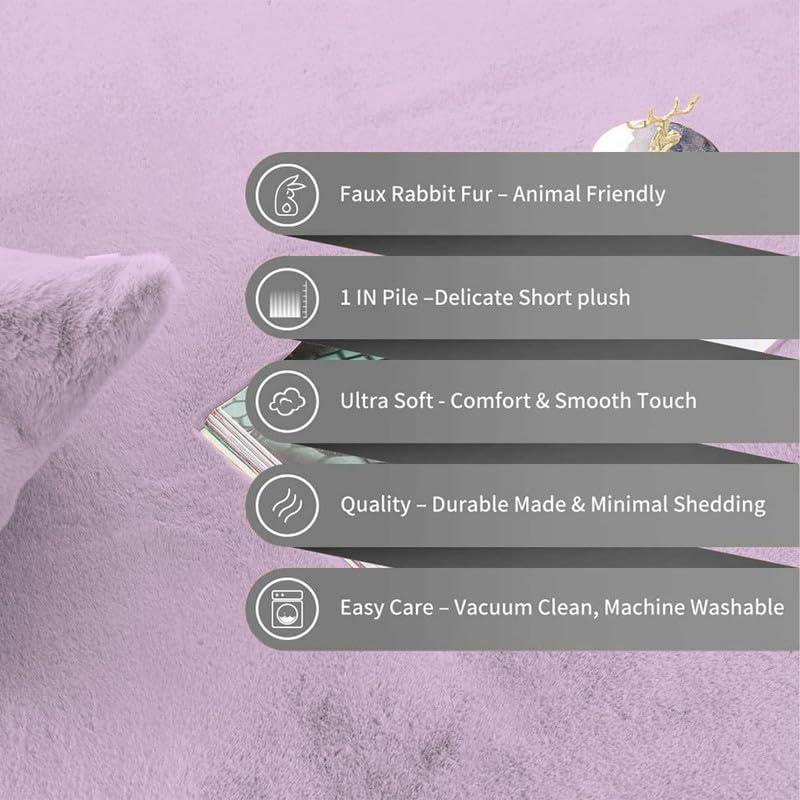 Image of Rabbit Fur Area Rug 6x8 Ft | Super Soft Plush Carpet with Anti-Slip Backing | Washable Luxury Rug for Bedroom, Living Room & Home Decor
