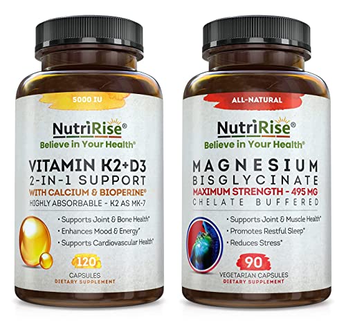 Vitamin K2 + D3 5000 IU & Magnesium Glycinate: Best Immune Boosting & Weight Management Bundle - Gluten-Free Vitamin Supplements with Amino Acid Glycine (Superior to Citrate) for Energy, Sleep & Mood