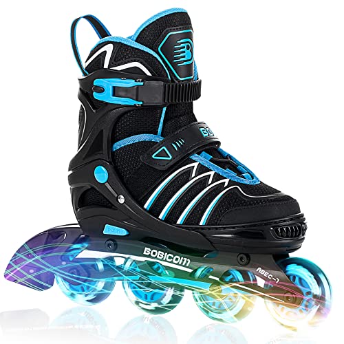 Image of Adjustable Inline Skates with Full Light Up Wheels,Outdoor Illuminating Roller Skates for Kids and Adults, Girls and Boys, Men and Women, Blue L