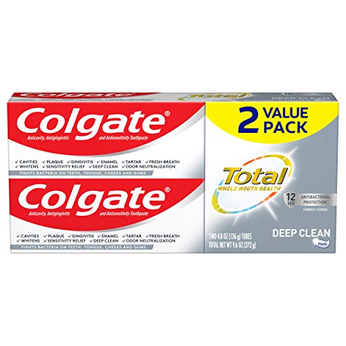 Colgate Total Toothpaste With Stannous Fluoride And Zinc, Multi Benefit Toothpaste With Sensitivity Relief And Cavity Protection, Deep Clean - 4.8 Ounce (Pack Of 2) #TOP6