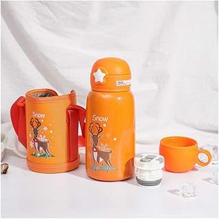 SweetWU 550 ml kreskówka zwierzę stal nierdzewna butelka na wodę termos kubek z pokrywką słomiana torba dla dzieci podróż do domu szkoły - pomarańczowy jelowy