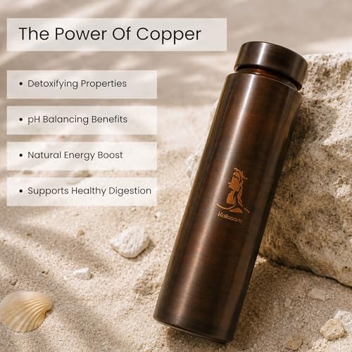 Image of Pure Copper Water Bottle 850ml | Handcrafted Ayurvedic Copper Bottle | Premium Yoga-Inspired Wellness Gift | BPA Free Copper Bottle for Daily Use