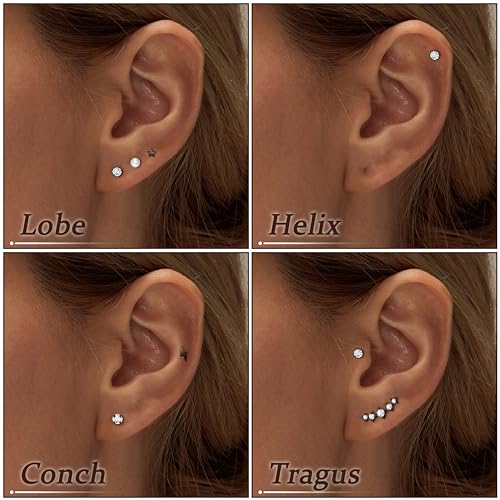 REVOLIA 316L Stainless Steel Cartilage Earrings Set Huggie Hoop Earrings Pearl Flat Back Earrings for Women Cartilage Helix Earrings with Chain Dangle Conch Tragus Piercing Jewelry Set4
