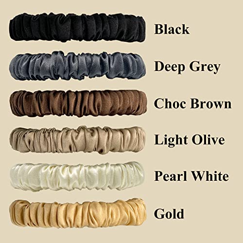 Image of VLOMOT 6 Pcs Set 100% Pure Mulberry Silk Hair Scrunchies Silk Hair Ties with 6 Chic Colors Everyday Skinny Scrunchies Silk Ponytail Holders Hair Care No Damage (Chocolate)