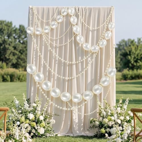 Lewtemi 100 Pcs Wedding Giant Pearl Garland 39ft 10 6 White Beige Pearl Link Balloons with Faux Bead Chain Garland for Bridal Baby Shower Birthday Graduation Photo Booth Backdrop Party Decor