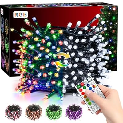 Voolex RGB Christmas Lights 100 LED 33Ft, Decorative Led Color Changing Lights with 24 Modes Remote Control - Waterproof Indoor Outdoor Led String Lights for Christmas Tree, Christmas Decor