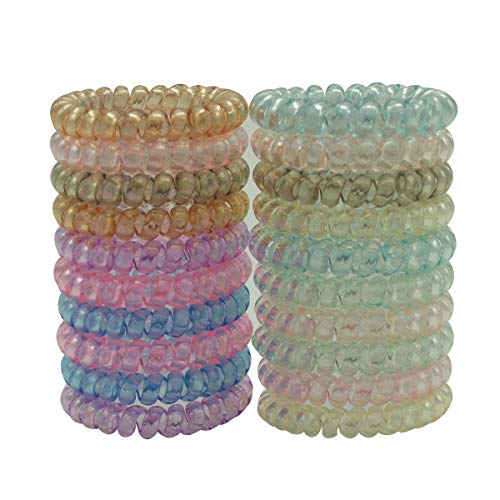 Spiral Hair Ties, Coil Hair Ties, Phone Cord Hair Ties, Colorful Hair Accessories, 20 Color Matte Spiral Hair Ties No Crease for Women Girl (Clean 20PCS)