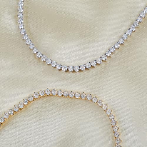 Kose Tennis Necklace 18K silver/gold plated chain for Women and Men | 3 Prong Set 5A 4.0mm Round Cubic Zirconia Cut Faux Diamond Necklace| Festival gifts | Lengths: 16" /18"/20"3